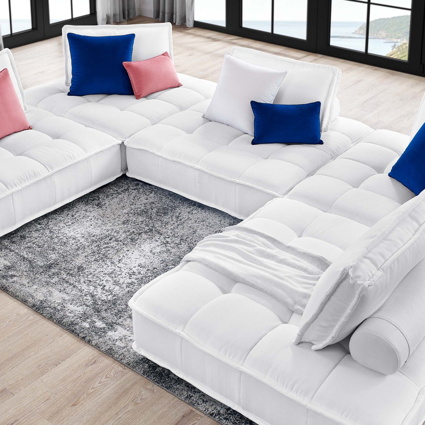 Modway Furniture Saunter 5-Piece Tufted Fabric Fabric Sectional Sofa by Modway - EEI-5210-AZU