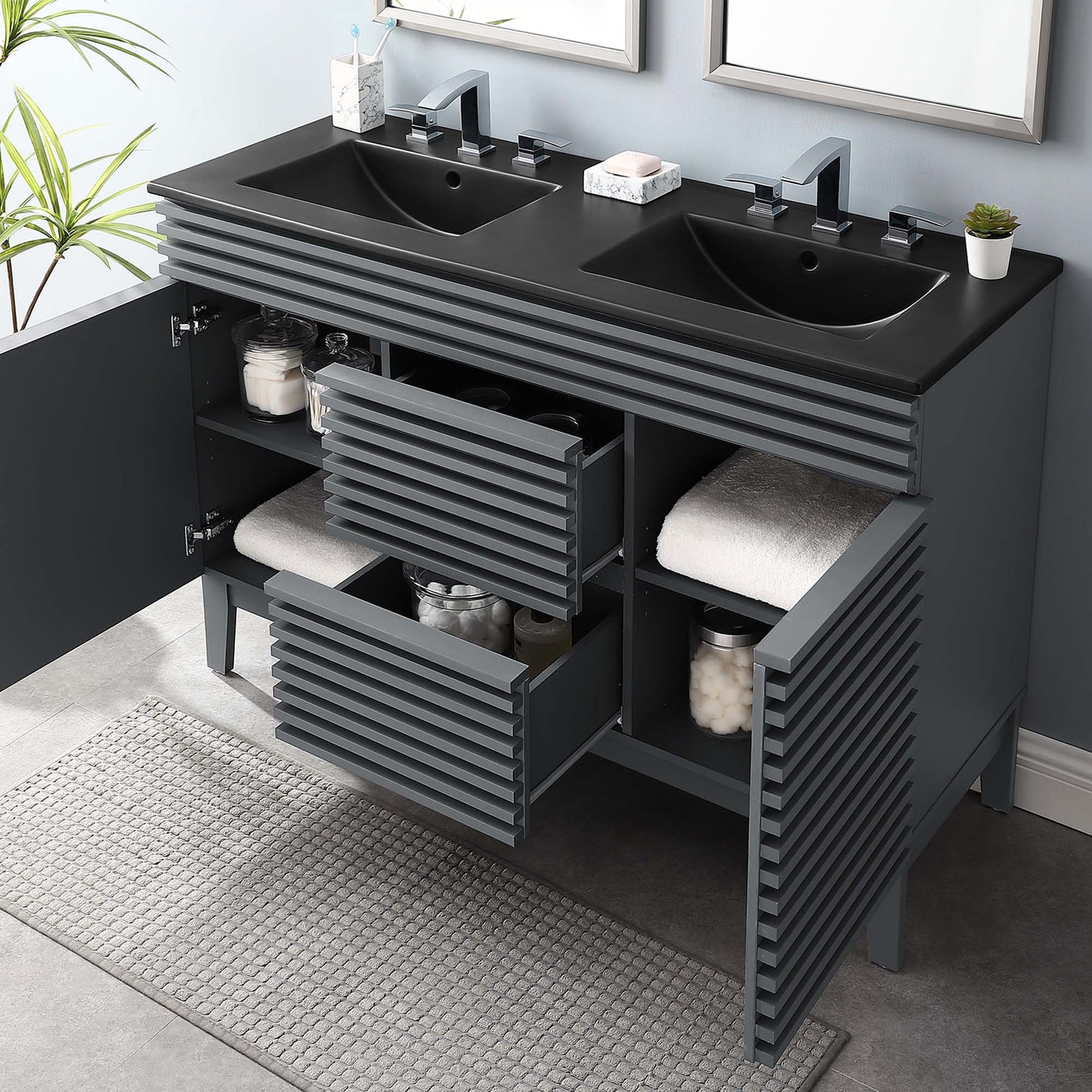 Modway furniture Render 48" Bathroom  Vanity with Black Basin Included - EEI-5381-WAL-BLK