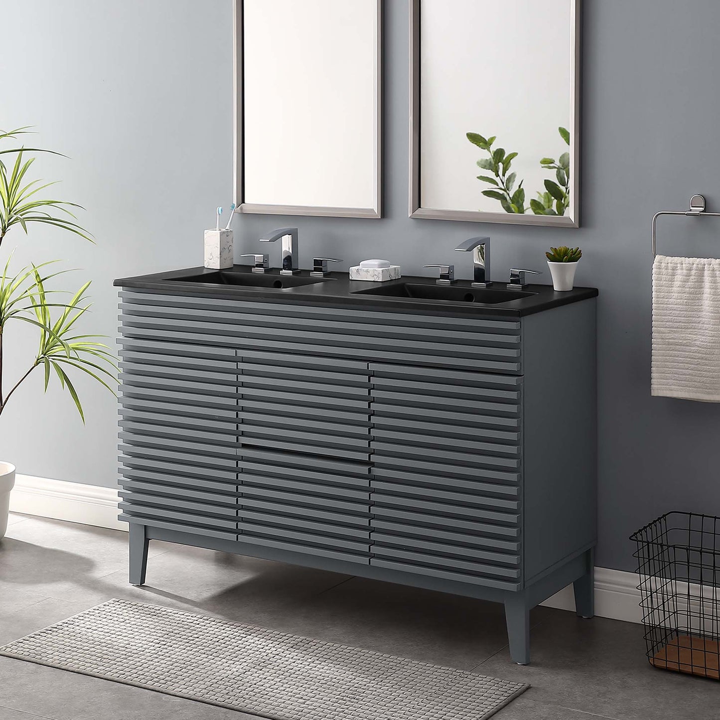 Modway furniture Render 48" Bathroom  Vanity with Black Basin Included - EEI-5381-WAL-BLK