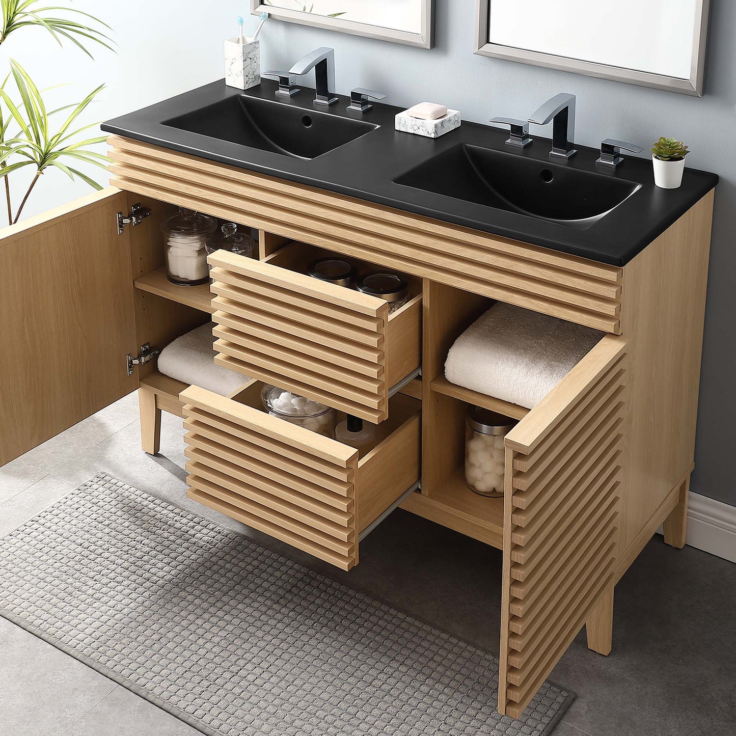 Modway furniture Render 48" Bathroom  Vanity with Black Basin Included - EEI-5381-WAL-BLK