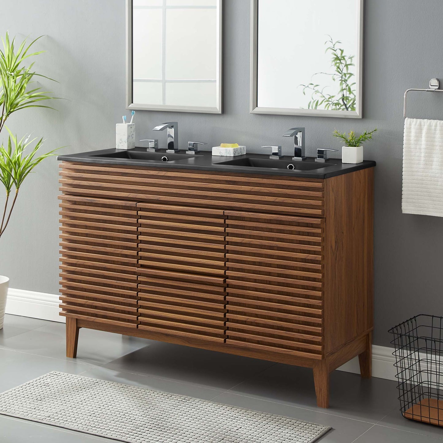 Modway furniture Render 48" Bathroom  Vanity with Black Basin Included - EEI-5381-WAL-BLK