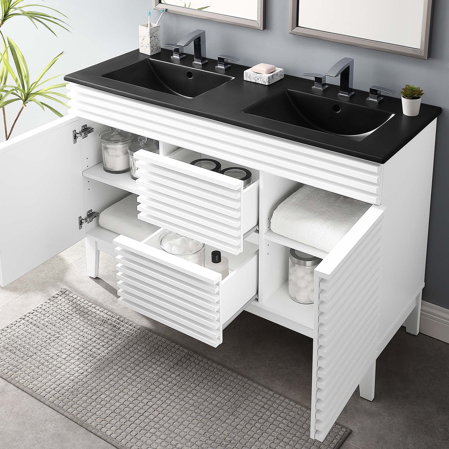 Modway furniture Render 48" Bathroom  Vanity with Black Basin Included - EEI-5381-WAL-BLK
