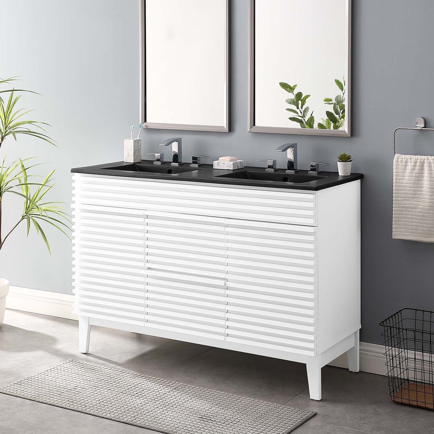Modway furniture Render 48" Bathroom  Vanity with Black Basin Included - EEI-5381-WAL-BLK