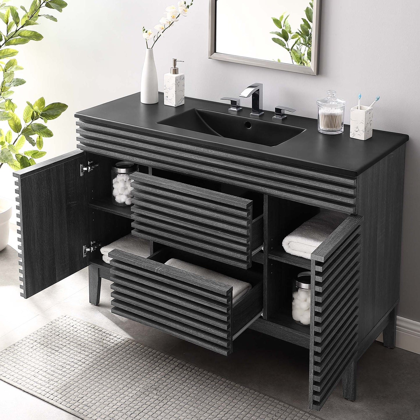 Modway furniture Render 48" Bathroom  Vanity with Black Basin Included - EEI-5381-WAL-BLK