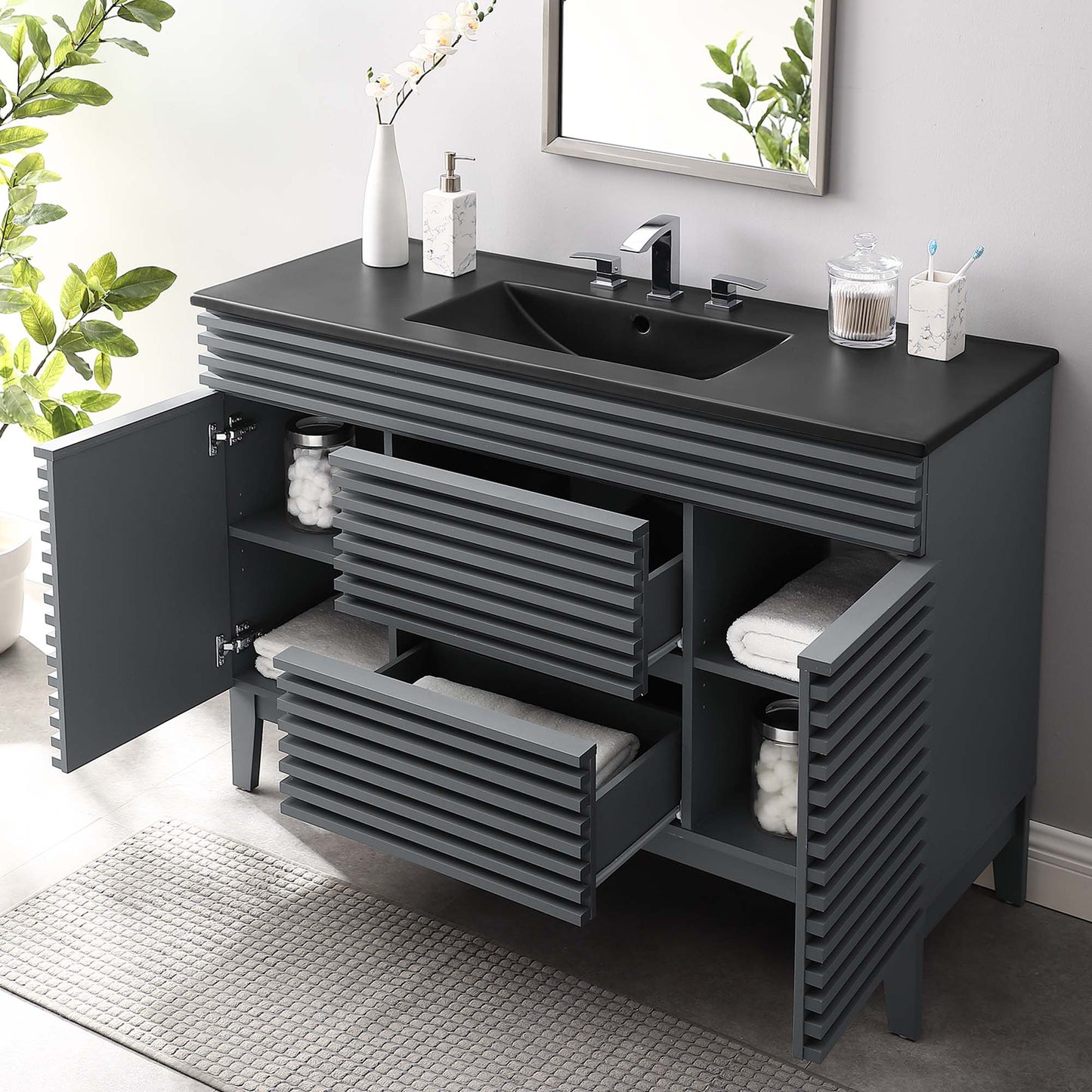 Modway furniture Render 48" Bathroom  Vanity with Black Basin Included - EEI-5381-WAL-BLK