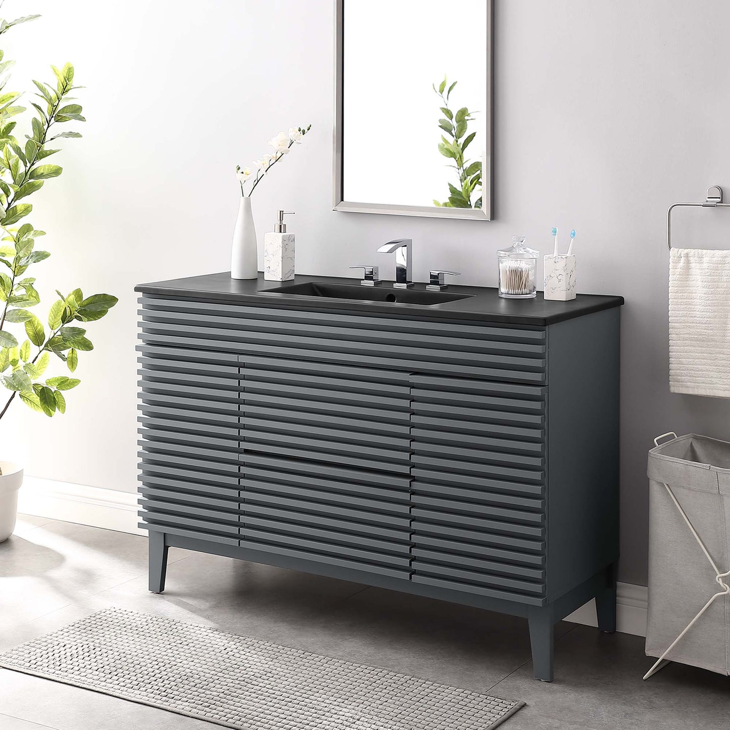Modway furniture Render 48" Bathroom  Vanity with Black Basin Included - EEI-5381-WAL-BLK