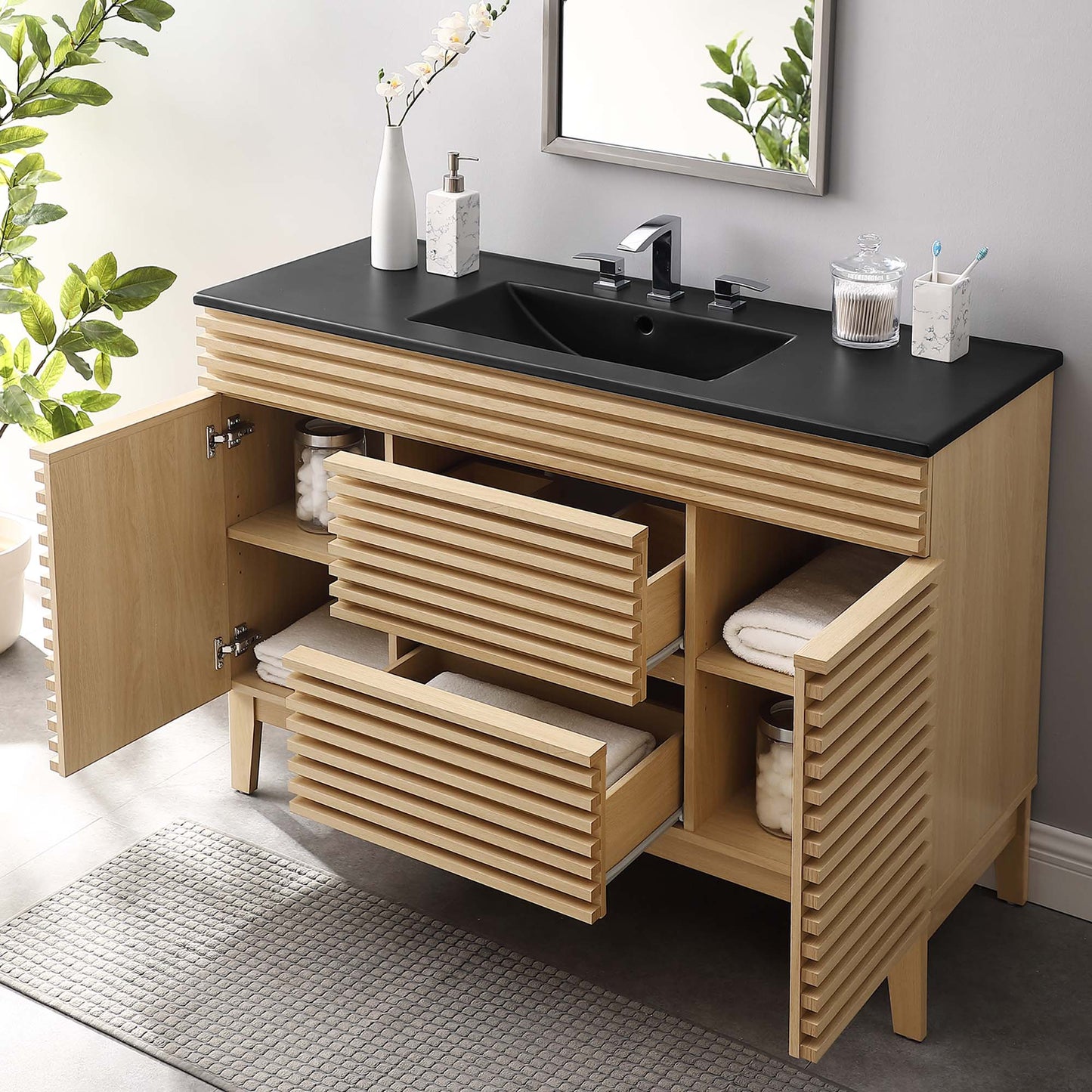 Modway furniture Render 48" Bathroom  Vanity with Black Basin Included - EEI-5381-WAL-BLK