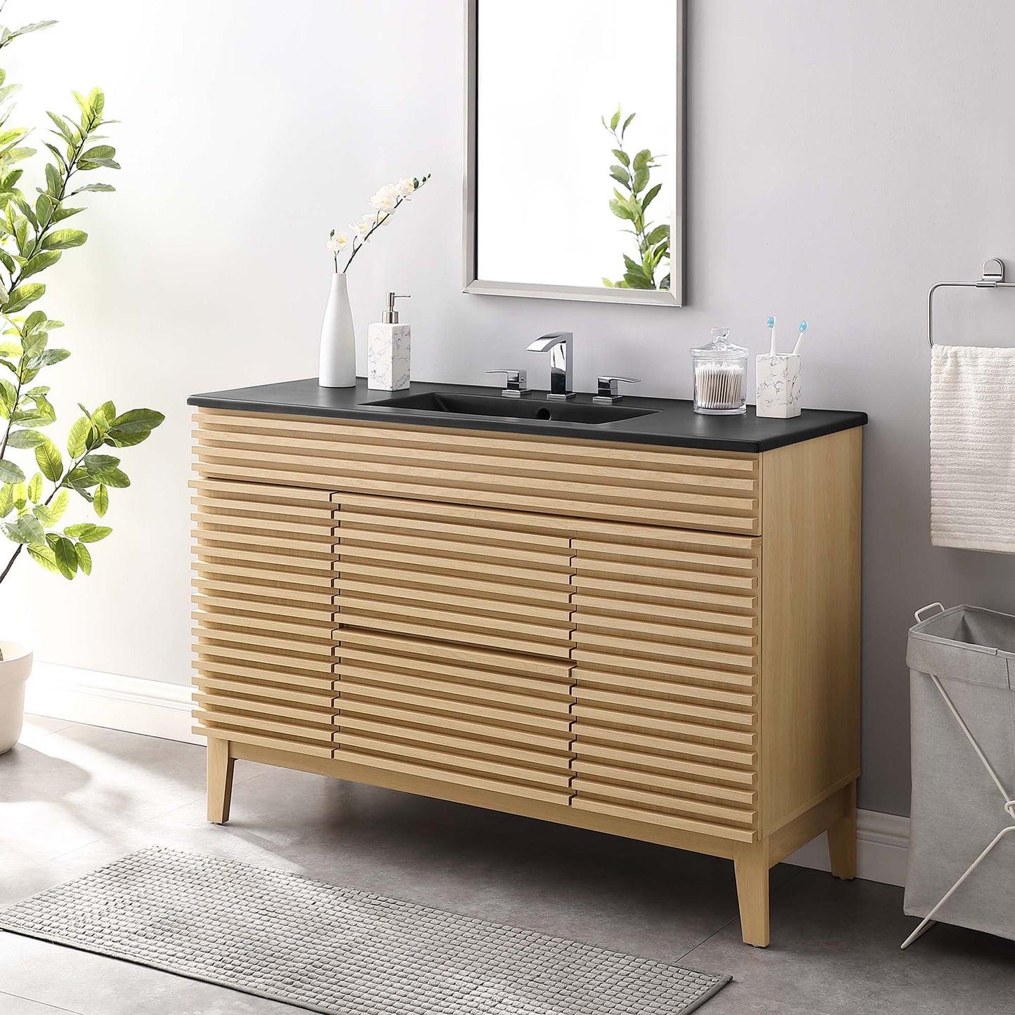 Modway furniture Render 48" Bathroom  Vanity with Black Basin Included - EEI-5381-WAL-BLK