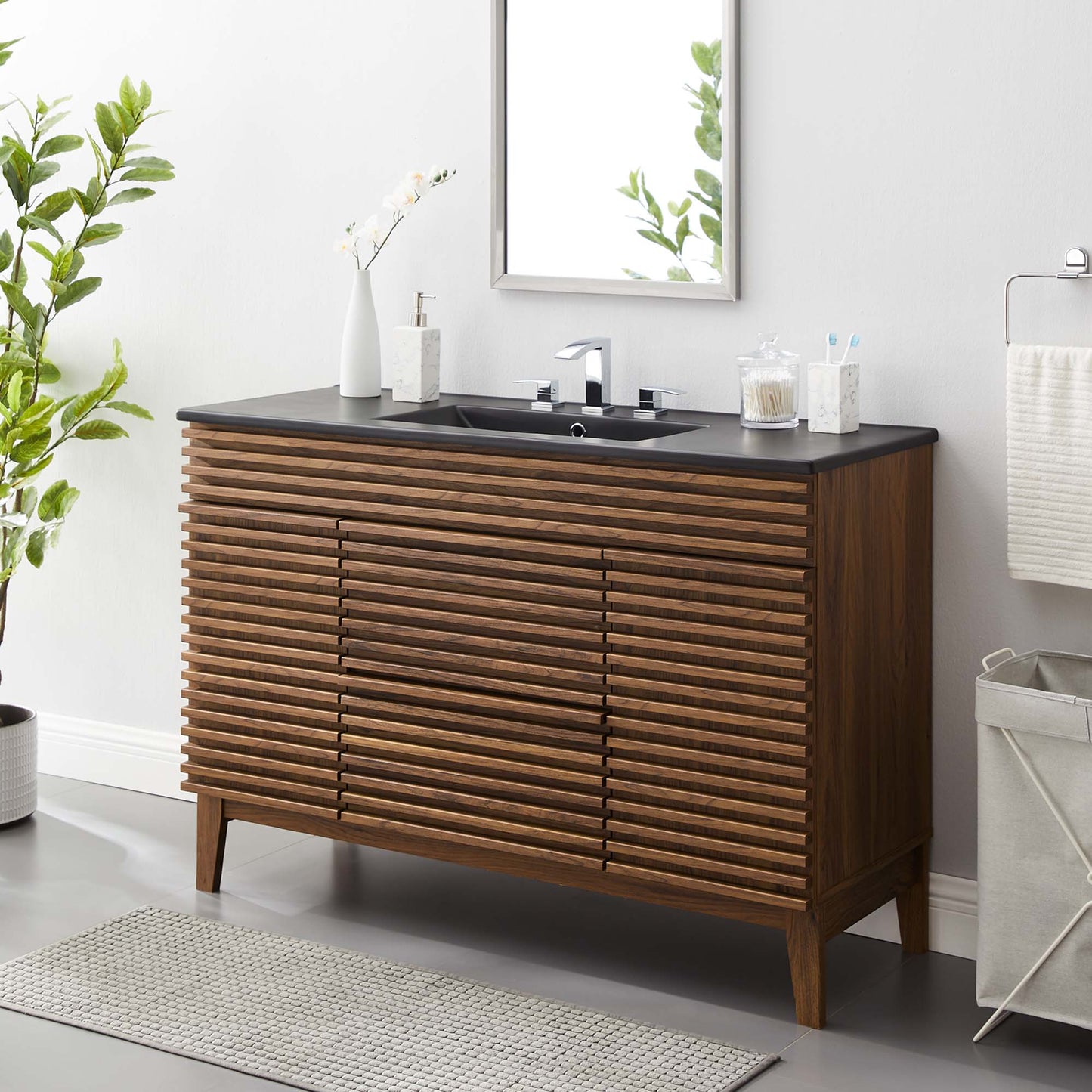 Modway furniture Render 48" Bathroom  Vanity with Black Basin Included - EEI-5381-WAL-BLK
