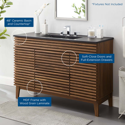 Modway furniture Render 48" Bathroom  Vanity with Black Basin Included - EEI-5381-WAL-BLK