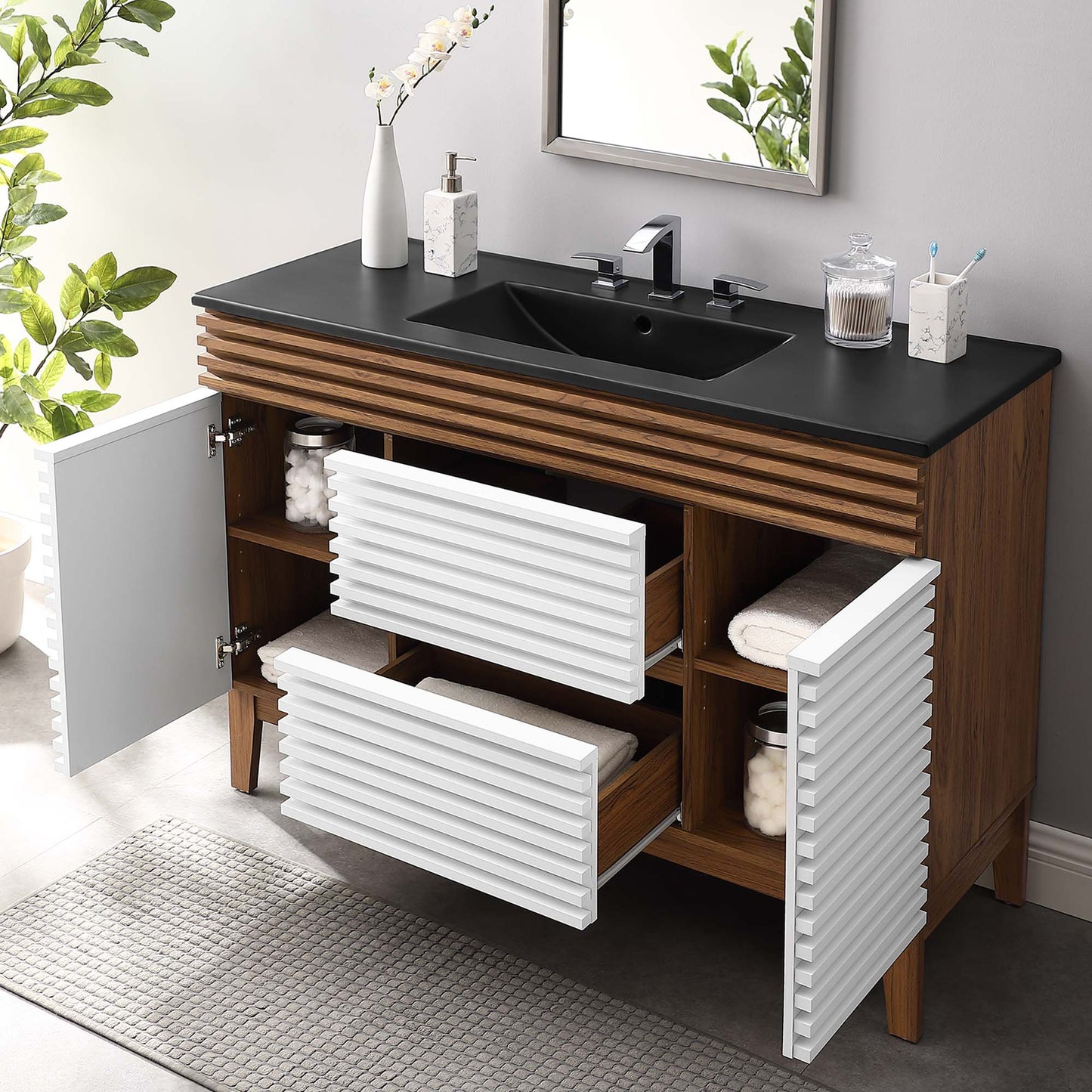 Modway furniture Render 48" Bathroom  Vanity with Black Basin Included - EEI-5381-WAL-BLK