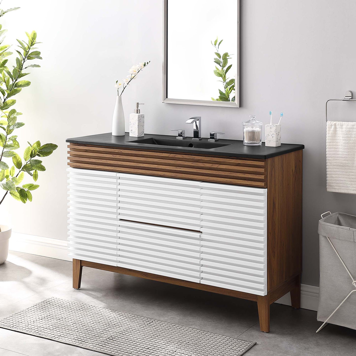 Modway furniture Render 48" Bathroom  Vanity with Black Basin Included - EEI-5381-WAL-BLK