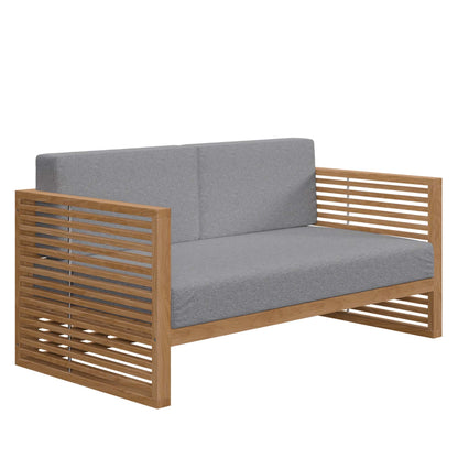 Modway Furniture Carlsbad Teak Wood Outdoor Patio Loveseat - EEI-5605-NAT-GRY
