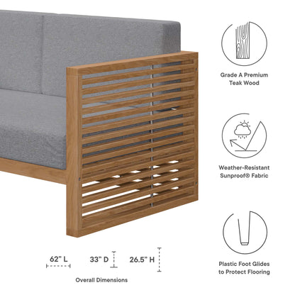 Modway Furniture Carlsbad Teak Wood Outdoor Patio Loveseat - EEI-5605-NAT-GRY