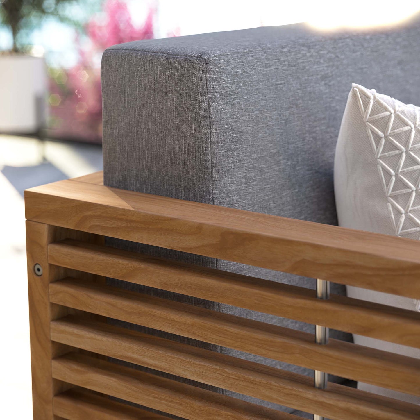 Modway Furniture Carlsbad Teak Wood Outdoor Patio Loveseat - EEI-5605-NAT-GRY