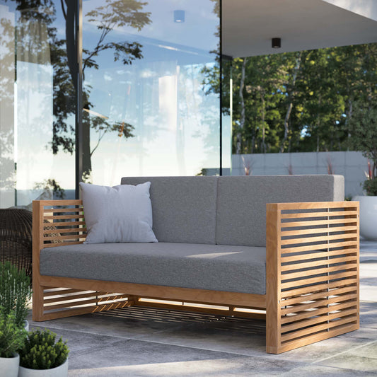 Modway Furniture Carlsbad Teak Wood Outdoor Patio Loveseat - EEI-5605-NAT-GRY