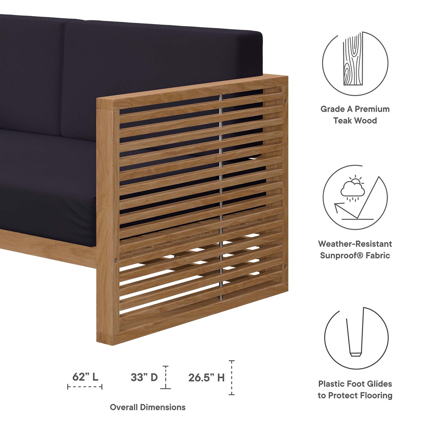 Modway Furniture Carlsbad Teak Wood Outdoor Patio Loveseat - EEI-5605-NAT-GRY