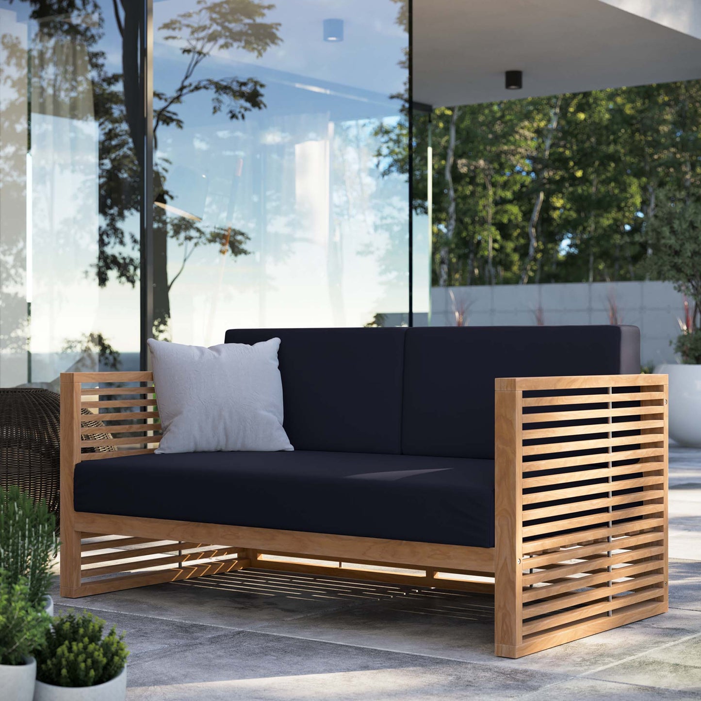 Modway Furniture Carlsbad Teak Wood Outdoor Patio Loveseat - EEI-5605-NAT-GRY