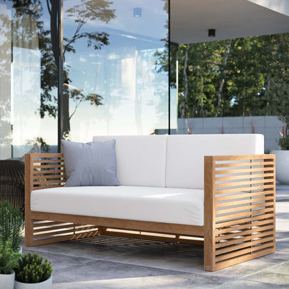 Modway Furniture Carlsbad Teak Wood Outdoor Patio Loveseat - EEI-5605-NAT-GRY