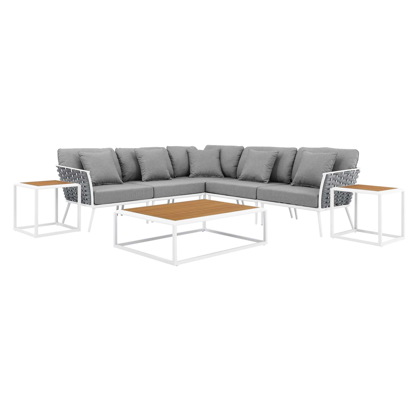 Modway Furniture Stance 8 Piece Outdoor Patio Aluminum Sectional Sofa Set by Modway - EEI-5757-WHI-GRY