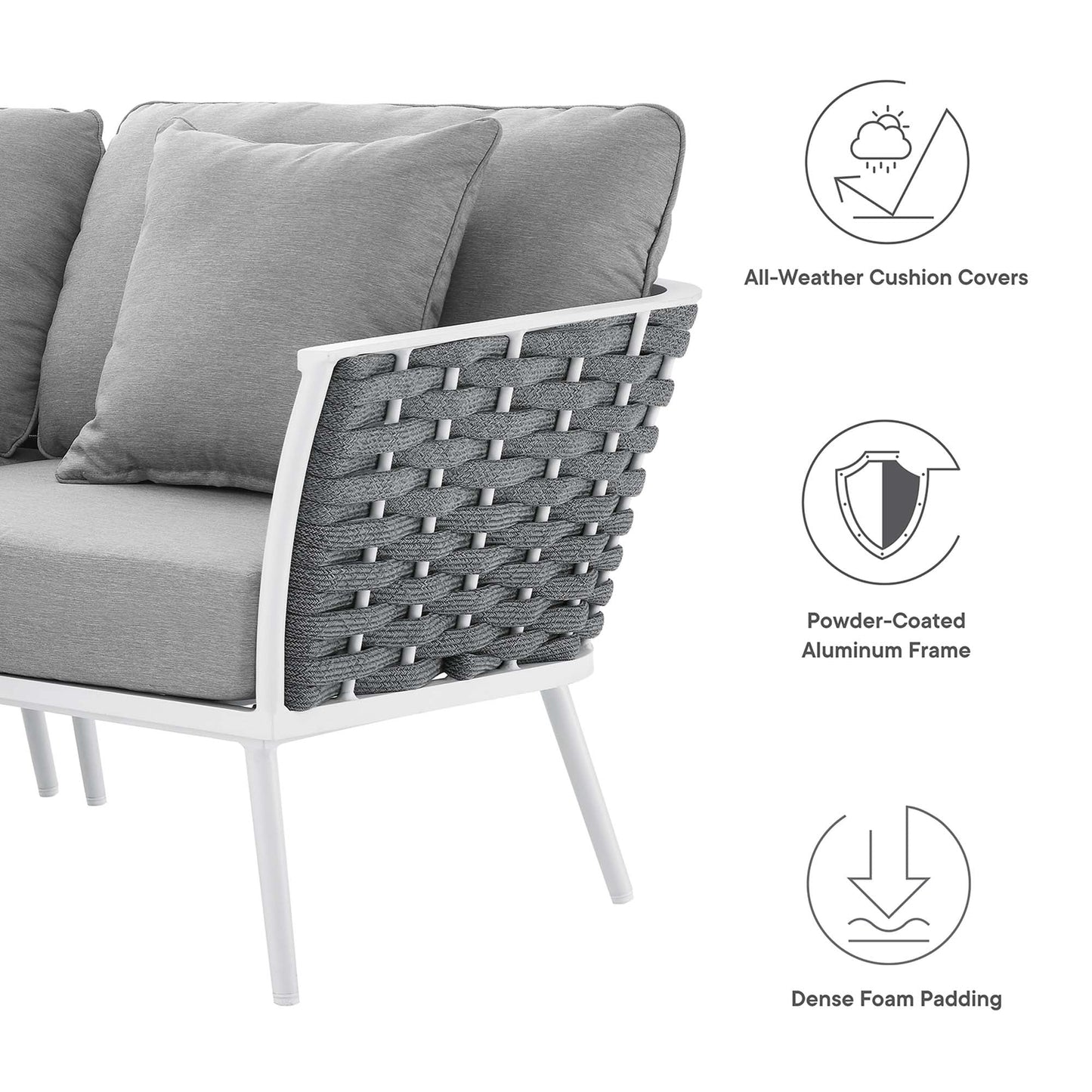 Modway Furniture Stance 8 Piece Outdoor Patio Aluminum Sectional Sofa Set by Modway - EEI-5757-WHI-GRY