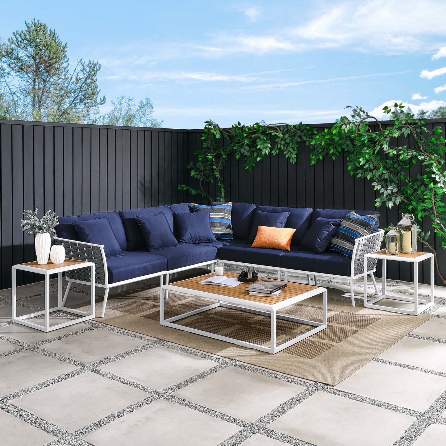 Modway Furniture Stance 8 Piece Outdoor Patio Aluminum Sectional Sofa Set by Modway - EEI-5757-WHI-GRY