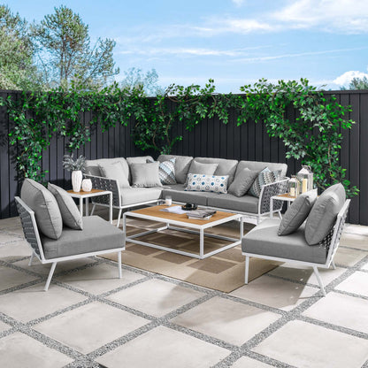 Modway Furniture Stance 9 Piece Aluminum Outdoor Patio Aluminum Sectional Sofa Set by Modway - EEI-5758-WHI-GRY