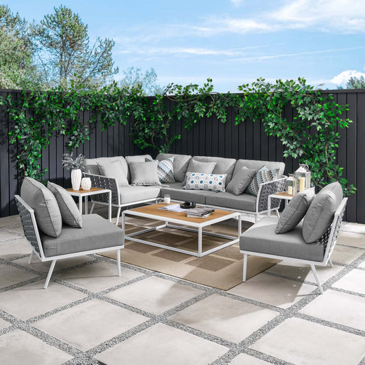 Modway Furniture Stance 9 Piece Aluminum Outdoor Patio Aluminum Sectional Sofa Set by Modway - EEI-5758-WHI-GRY