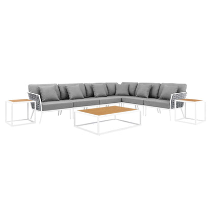 Modway Furniture Stance 9 Piece Aluminum Outdoor Patio Aluminum Sectional Sofa Set by Modway - EEI-5758-WHI-GRY