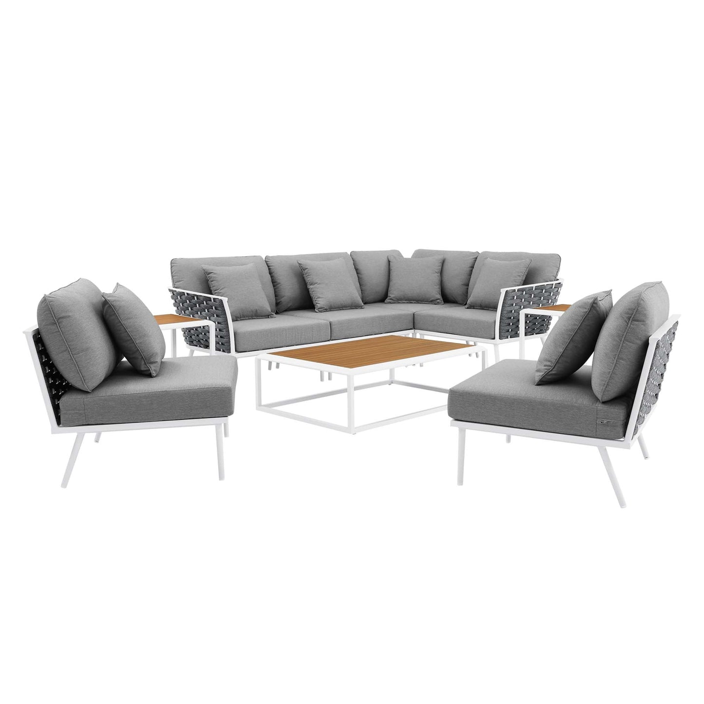 Modway Furniture Stance 9 Piece Aluminum Outdoor Patio Aluminum Sectional Sofa Set by Modway - EEI-5758-WHI-GRY