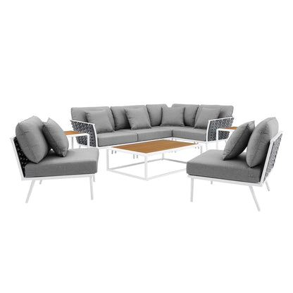 Modway Furniture Stance 9 Piece Aluminum Outdoor Patio Aluminum Sectional Sofa Set by Modway - EEI-5758-WHI-GRY