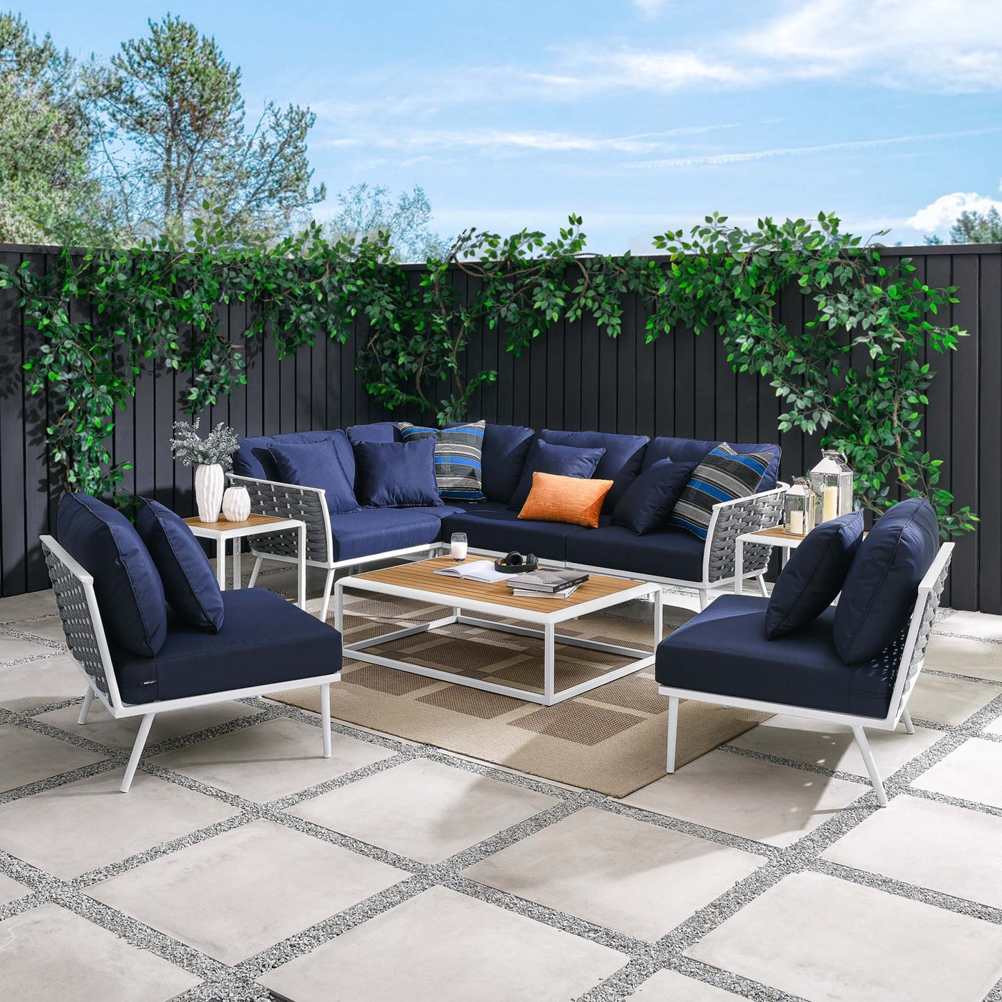 Modway Furniture Stance 9 Piece Aluminum Outdoor Patio Aluminum Sectional Sofa Set by Modway - EEI-5758-WHI-GRY