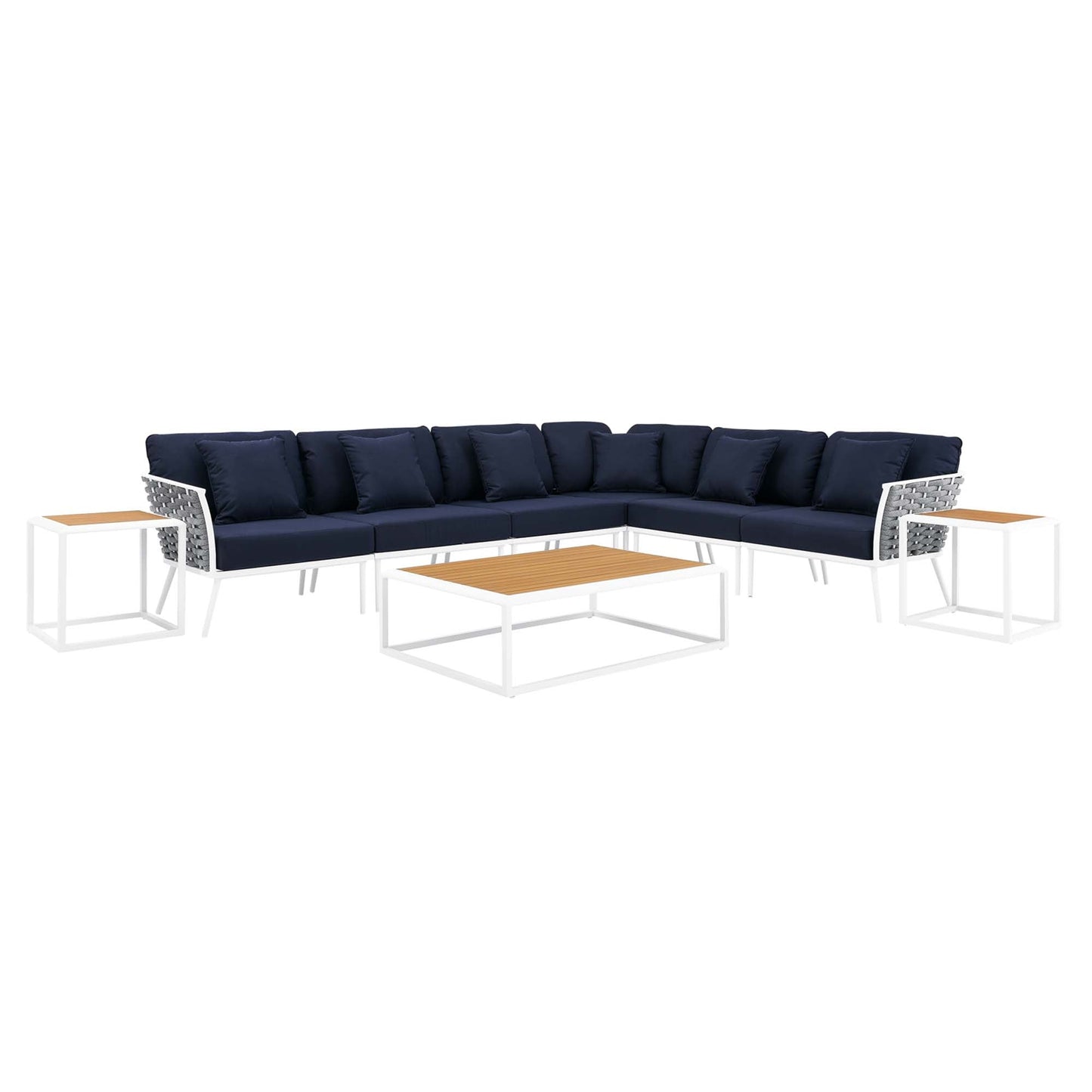 Modway Furniture Stance 9 Piece Aluminum Outdoor Patio Aluminum Sectional Sofa Set by Modway - EEI-5758-WHI-GRY
