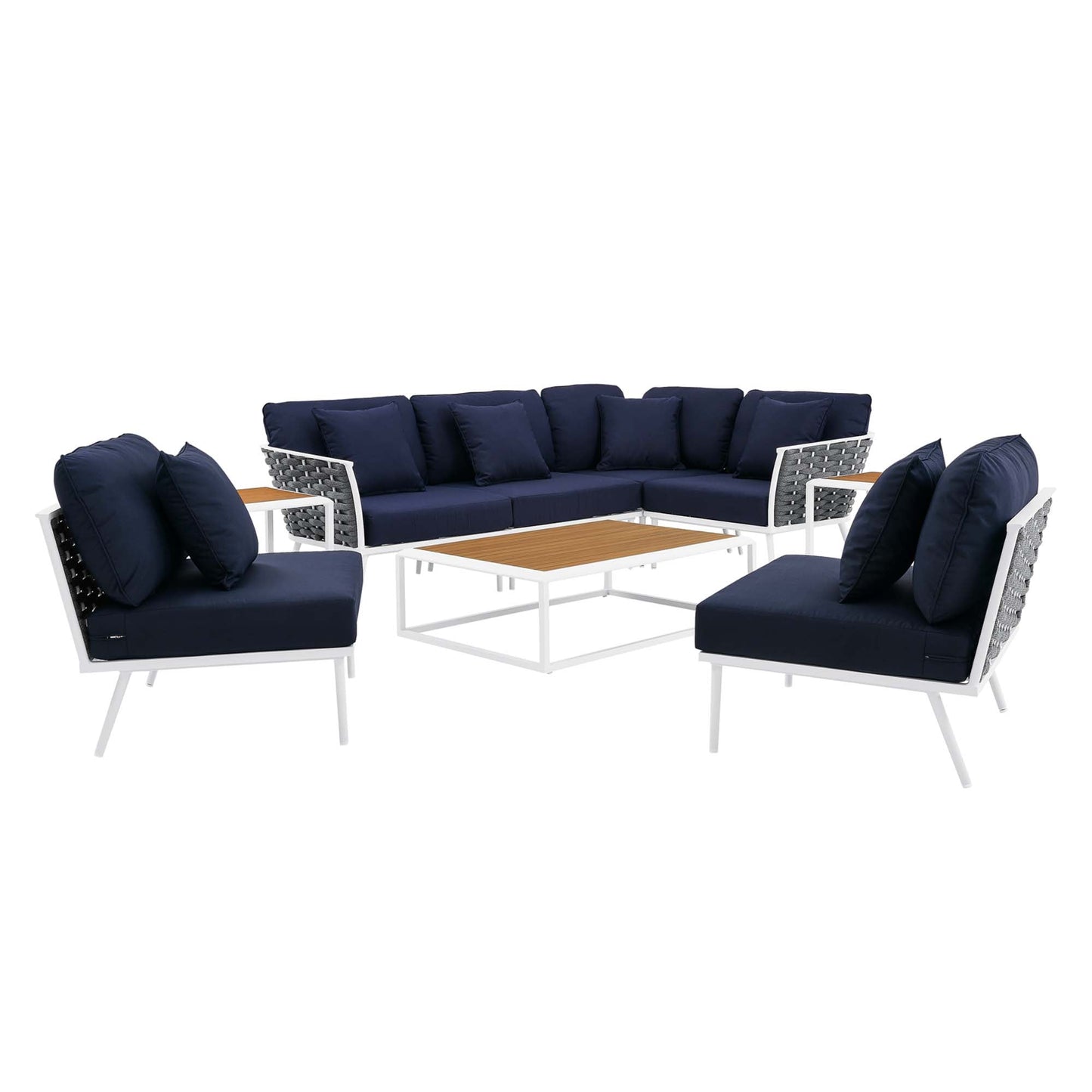 Modway Furniture Stance 9 Piece Aluminum Outdoor Patio Aluminum Sectional Sofa Set by Modway - EEI-5758-WHI-GRY