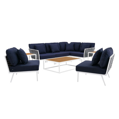 Modway Furniture Stance 9 Piece Aluminum Outdoor Patio Aluminum Sectional Sofa Set by Modway - EEI-5758-WHI-GRY