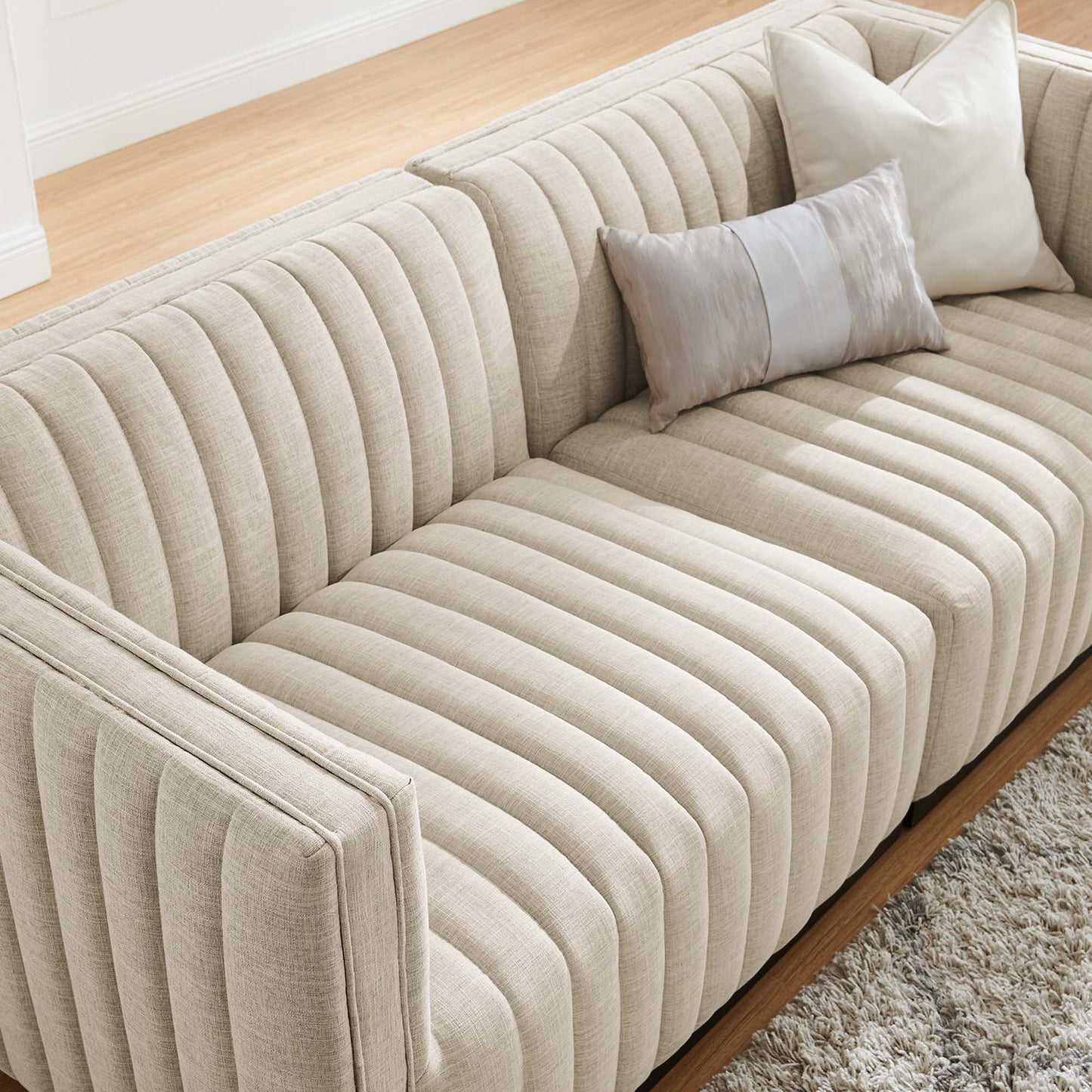 Modway Furniture Conjure Channel Tufted Upholstered Fabric Loveseat - Modern Elegance for Your Living Room Oasis - EEI-5786-BLK-WHI