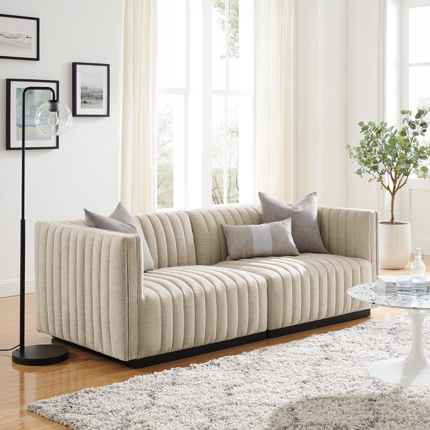Modway Furniture Conjure Channel Tufted Upholstered Fabric Loveseat - Modern Elegance for Your Living Room Oasis - EEI-5786-BLK-WHI