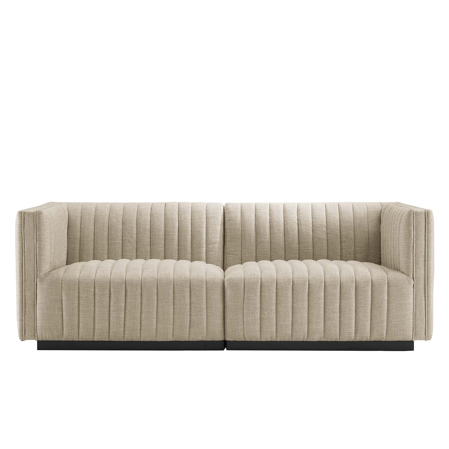 Modway Furniture Conjure Channel Tufted Upholstered Fabric Loveseat - Modern Elegance for Your Living Room Oasis - EEI-5786-BLK-WHI