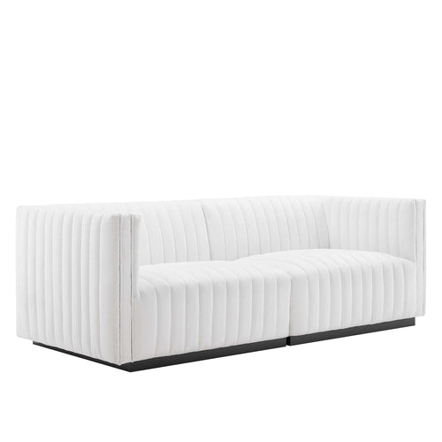 Modway Furniture Conjure Channel Tufted Upholstered Fabric Loveseat - Modern Elegance for Your Living Room Oasis - EEI-5786-BLK-WHI