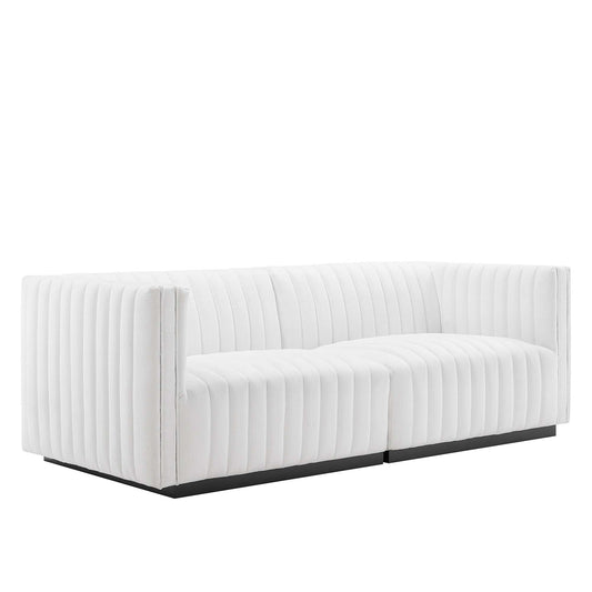 Modway Furniture Conjure Channel Tufted Upholstered Fabric Loveseat - Modern Elegance for Your Living Room Oasis - EEI-5786-BLK-WHI