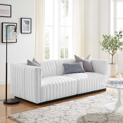 Modway Furniture Conjure Channel Tufted Upholstered Fabric Loveseat - Modern Elegance for Your Living Room Oasis - EEI-5786-BLK-WHI