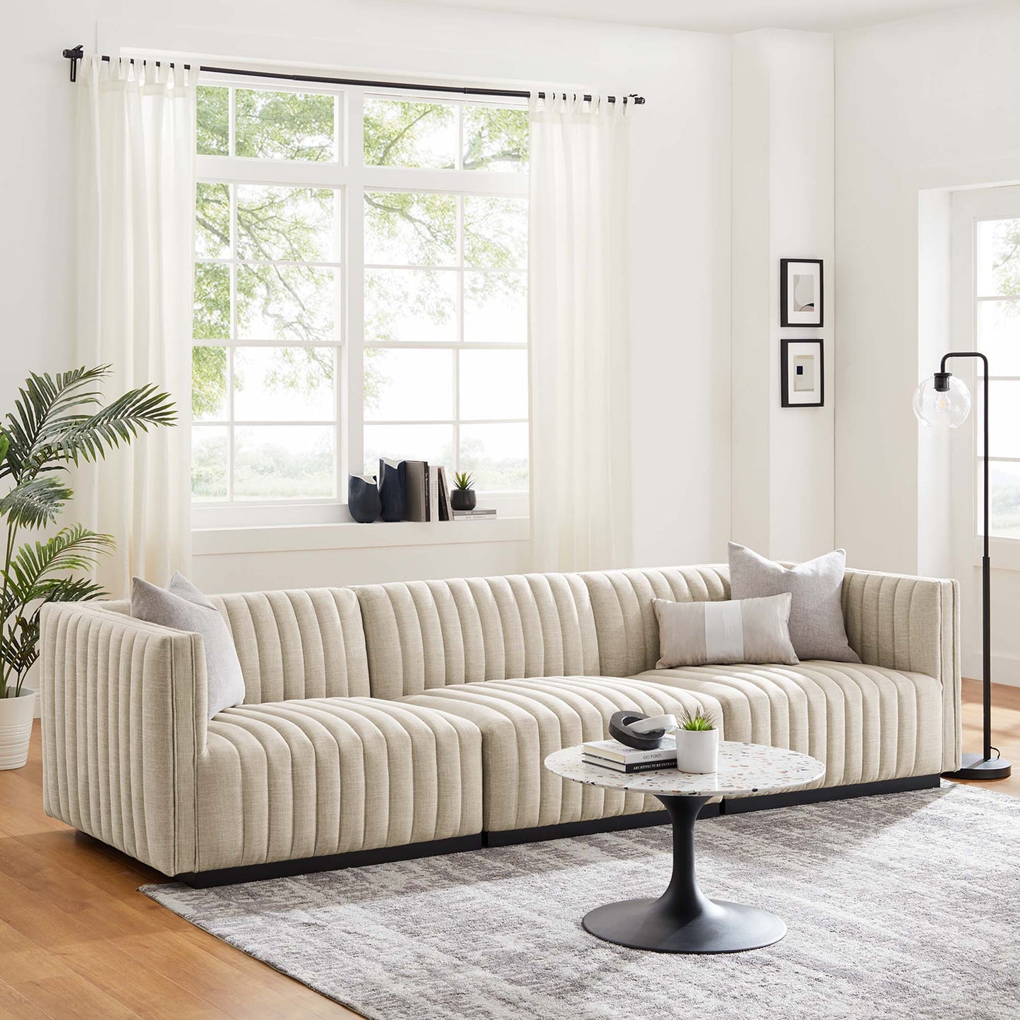 Modway Furniture Conjure Channel Tufted Upholstered Fabric Sofa by Modway - EEI-5787-BLK-LGR