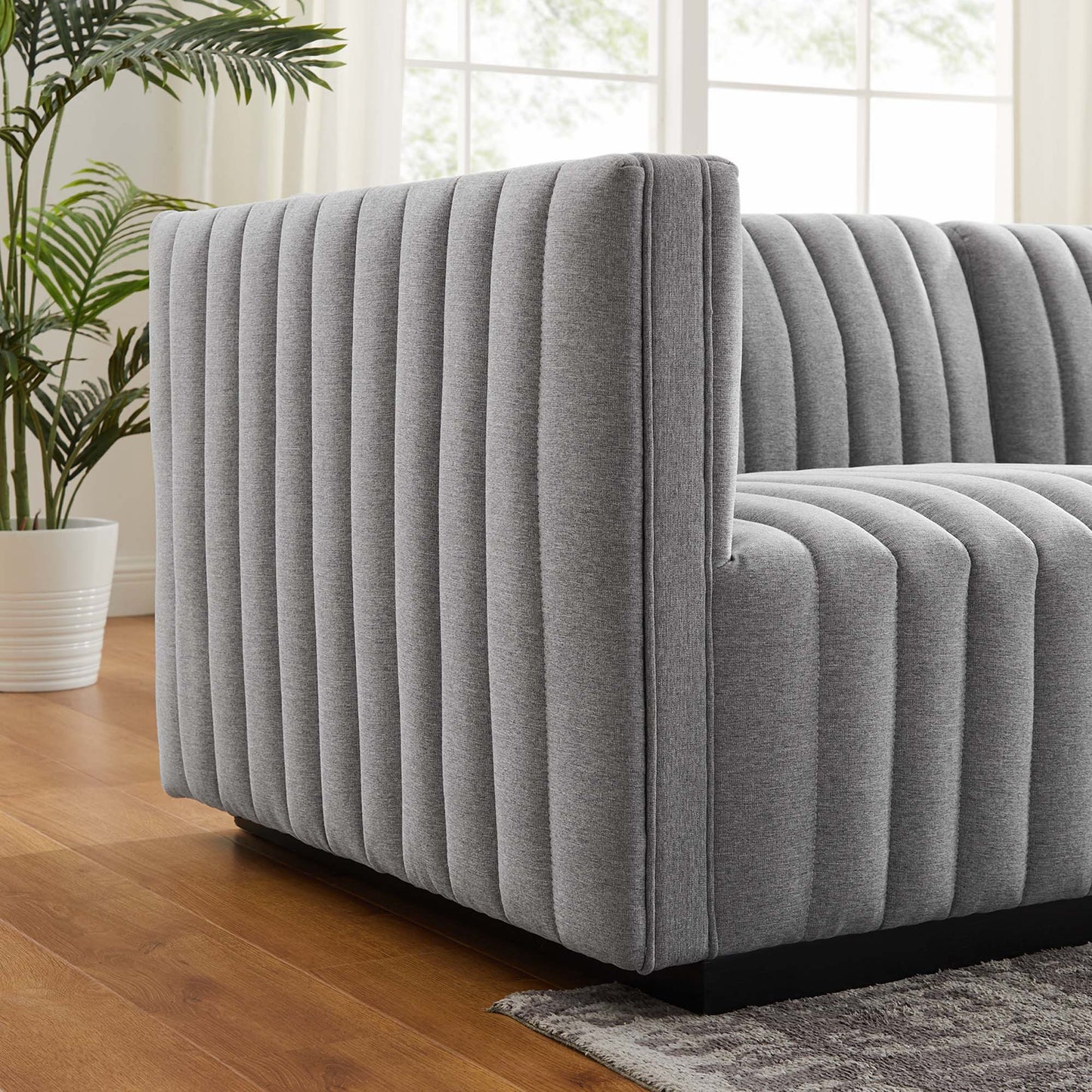 Modway Furniture Conjure Channel Tufted Upholstered Fabric Sofa by Modway - EEI-5787-BLK-LGR