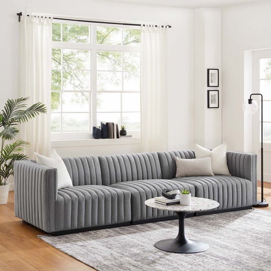Modway Furniture Conjure Channel Tufted Upholstered Fabric Sofa by Modway - EEI-5787-BLK-LGR