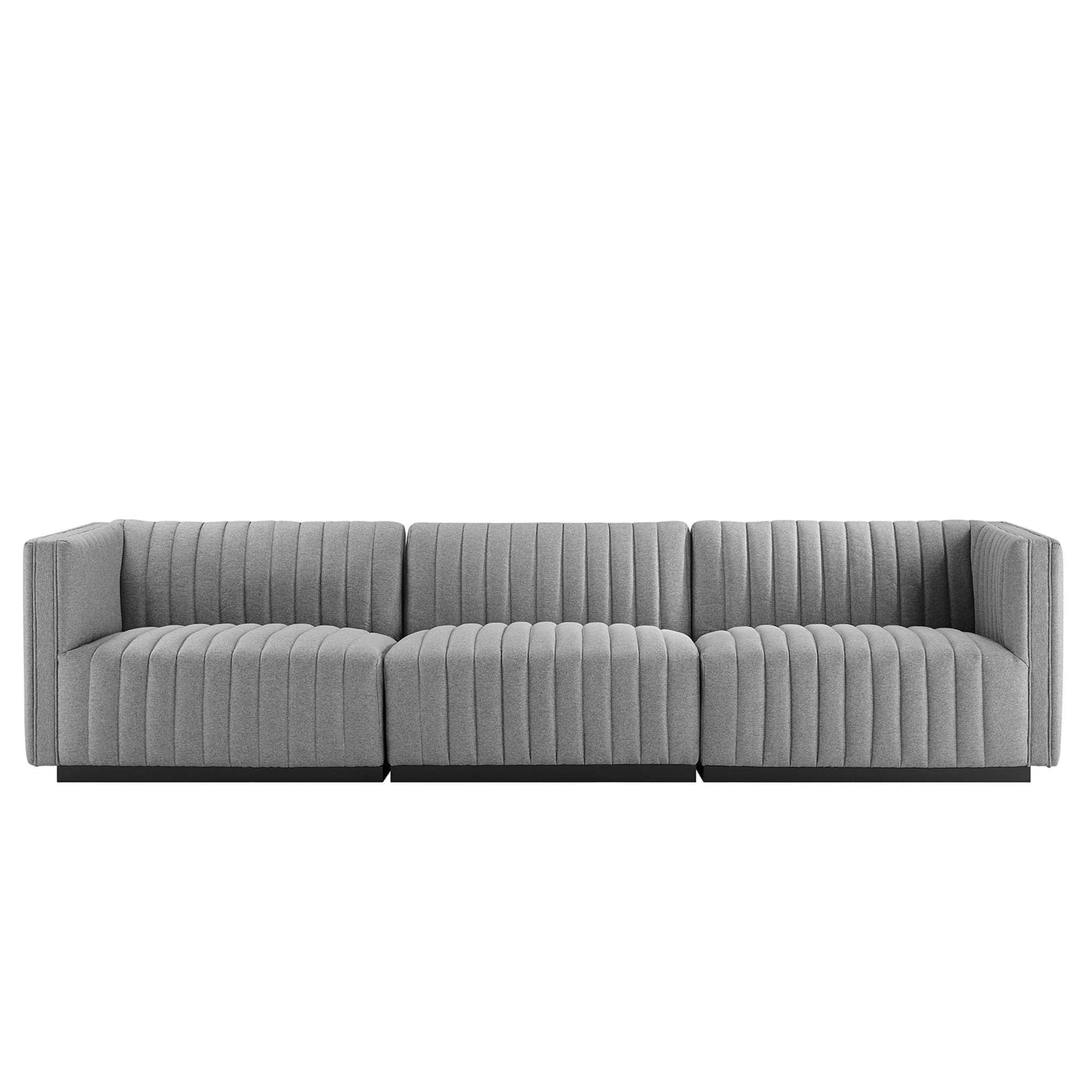 Modway Furniture Conjure Channel Tufted Upholstered Fabric Sofa by Modway - EEI-5787-BLK-LGR