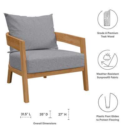 Modway Furniture Brisbane 3-Piece Teak Wood Outdoor Patio Set by Modway - EEI-5834-NAT-GRY
