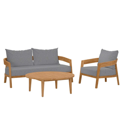 Modway Furniture Brisbane 3-Piece Teak Wood Outdoor Patio Set by Modway - EEI-5834-NAT-GRY