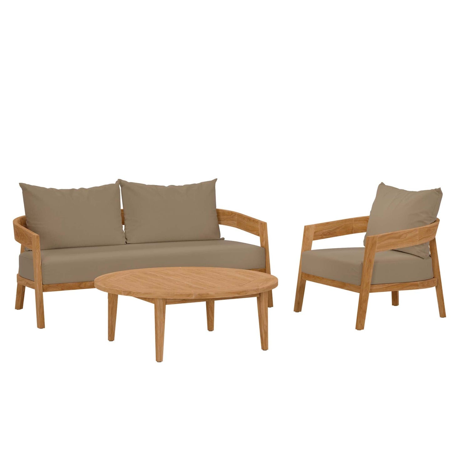 Modway Furniture Brisbane 3-Piece Teak Wood Outdoor Patio Set by Modway - EEI-5834-NAT-GRY