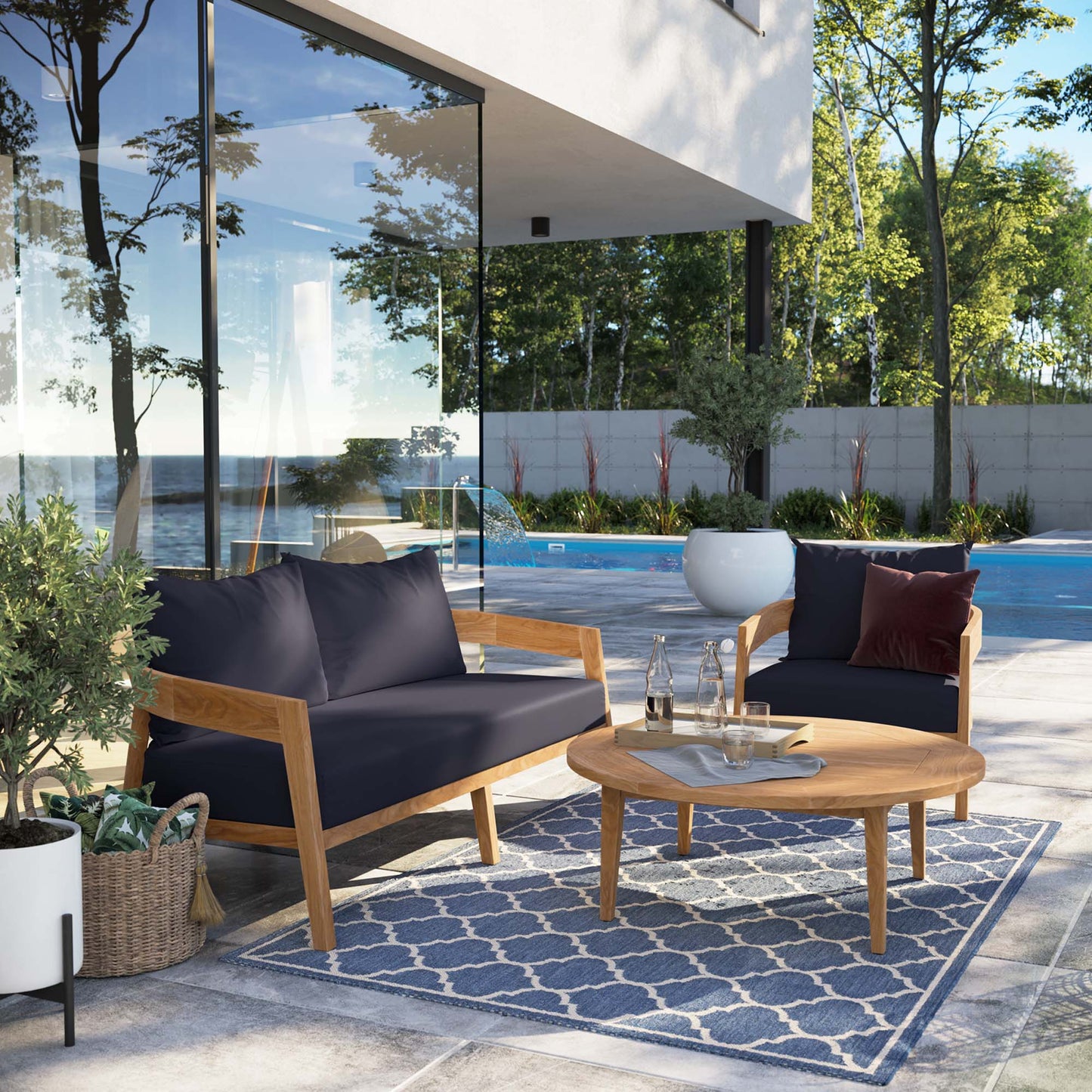 Modway Furniture Brisbane 3-Piece Teak Wood Outdoor Patio Set by Modway - EEI-5834-NAT-GRY