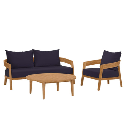 Modway Furniture Brisbane 3-Piece Teak Wood Outdoor Patio Set by Modway - EEI-5834-NAT-GRY